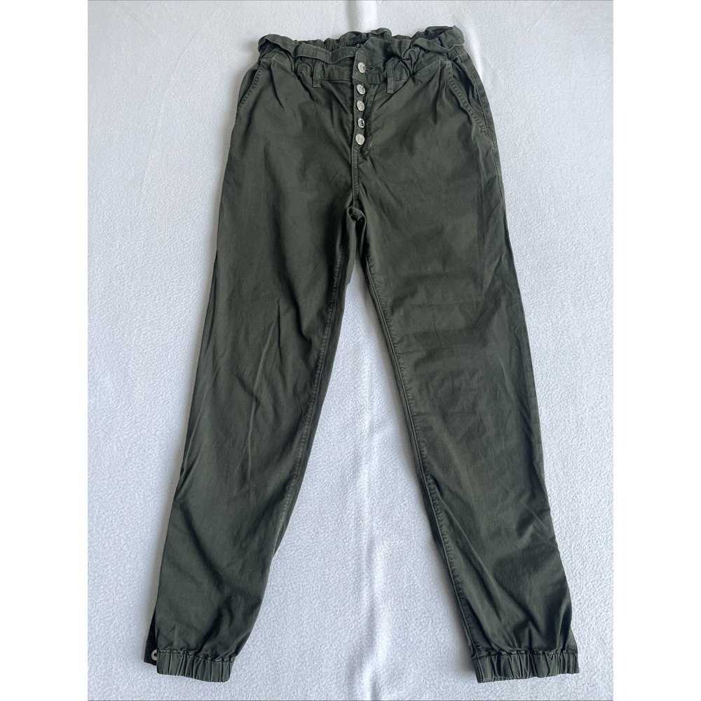 Veronica Beard Tedi Tapered High Rise Pants 27 Green Paperbag Button Fly J210262
